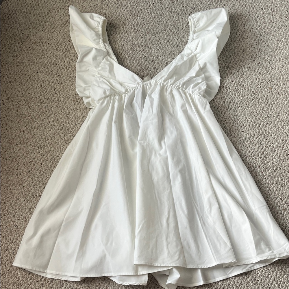 White Ruffle Sleeve Dress